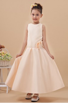 Satin Jewel Neckline Ankle-Length A-line Dress