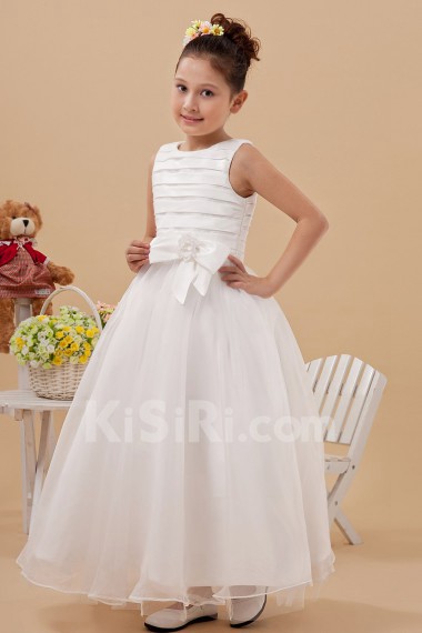 Yarn Jewel Neckline Ankle-Length Ball Gown Dress with Bow