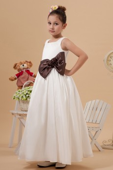 Taffeta Square Neckline Ankle-Length Ball Gown Dress with Bow