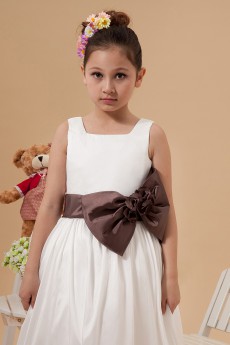 Taffeta Square Neckline Ankle-Length Ball Gown Dress with Bow