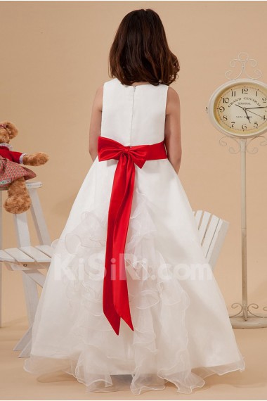 Satin and Organza Jewel Neckline Ankle-Length A-Line Dress with Beaded