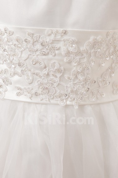 Satin and Organza Jewel Neckline Floor Length A-Line Dress with Embroidery 