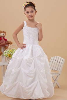 Taffeta Square Neckline Floor Length Ball Gown Dress with Embroidery