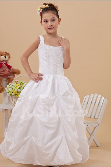 Taffeta Square Neckline Floor Length Ball Gown Dress with Embroidery