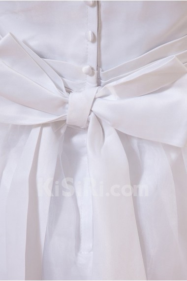 Organza and Satin Jewel Neckline Ankle-Length A-Line Dress with Bow