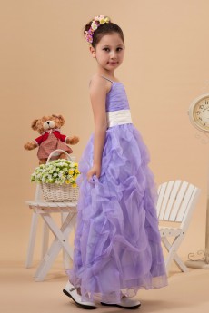 Satin and Organza Spaghetti Straps Ankle-Length A-Line Dress with Ruffle