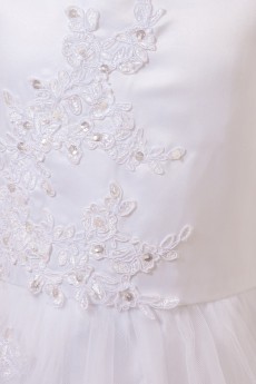 Satin and Tulle Jewel Neckline Floor Length A-Line Dress