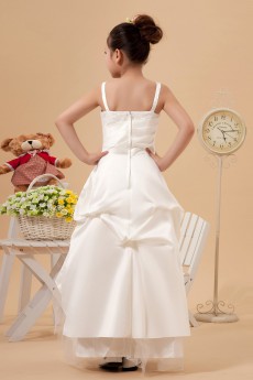 Satin Spaghetti Straps Ankle-Length A-Line Dress with Embroidery 