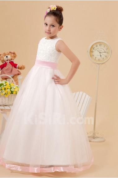 Organza Jewel Neckline Ankle-Length A-Line Dress with Embroidery 