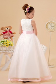 Organza Jewel Neckline Ankle-Length A-Line Dress with Embroidery 