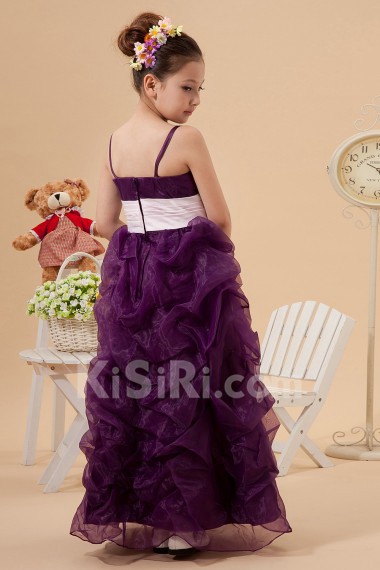 Satin Organza Spaghetti Straps Ankle-Length A-line Dress with Ruffle