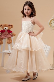 Tulle Straps Neckline Tea-Length A-line Dress with Bow