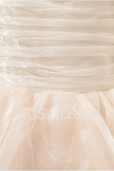 Tulle Straps Neckline Tea-Length A-line Dress with Bow