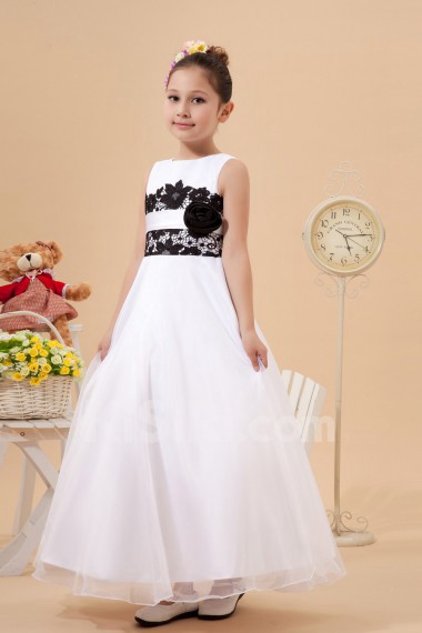 Satin and Tulle Jewel Neckline Ankle-Length A-Line Dress