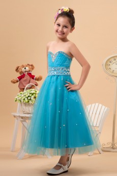 Tulle Sweetheart Tea-Length A-Line Dress with Embroidery