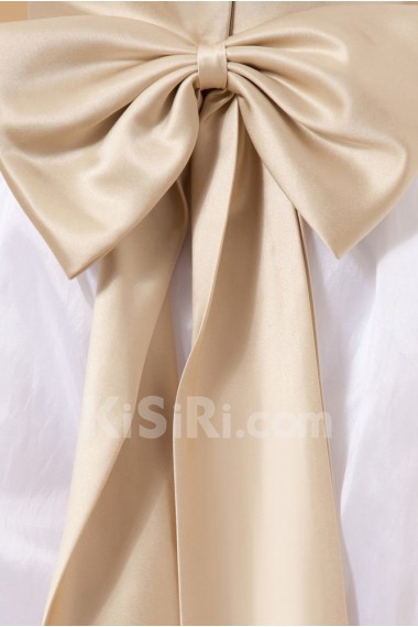 Satin and Lace Jewel Neckline Tea-Length A-Line Dress with Bow