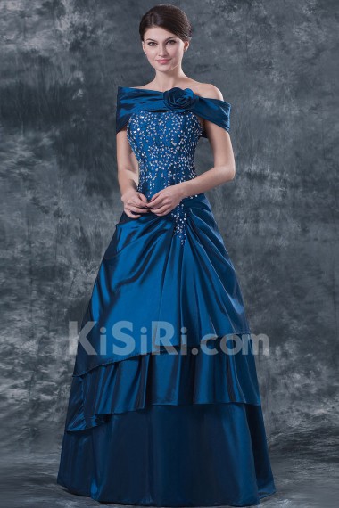 Taffeta Strapless Floor Length Ball Gown Dress with Embroidery