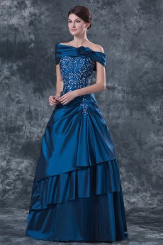 Taffeta Strapless Floor Length Ball Gown Dress with Embroidery