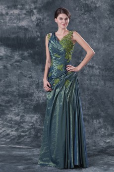 Satin V-Neckline Floor Length A-line Dress