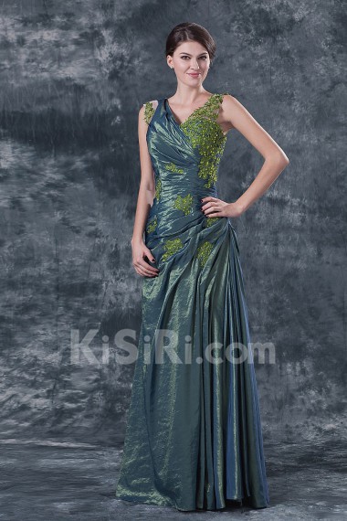 Satin V-Neckline Floor Length A-line Dress