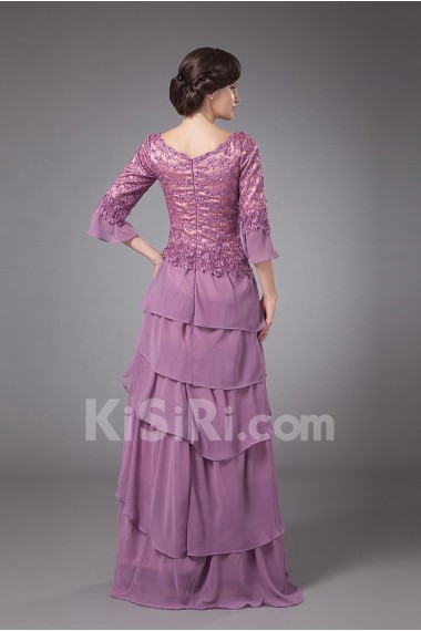 Chiffon and Lace Scoop Neckline Floor Length A-line Dress
