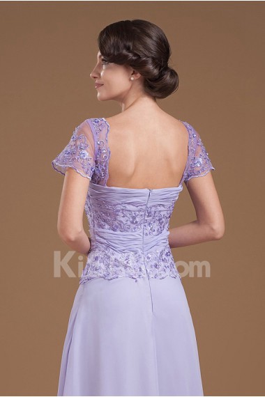 Chiffon Sweetheart Floor Length A-line Dress with Short Sleeves