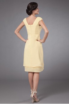 Chiffon Square Neckline Short Dress with Ruffle and Cap-Sleeves