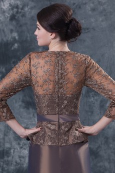 Taffeta and Lace V-Neckline Floor Length A-line Dress with Three-quarter Sleeves