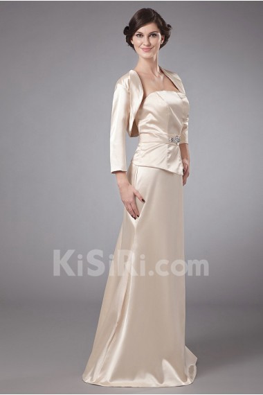 Satin Strapless Floor Length A-line Dress with Crystal and Jacket