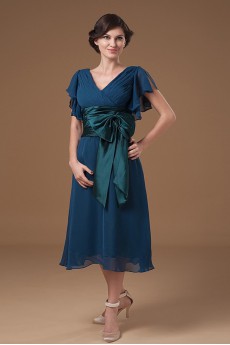 Chiffon V-Neckline Short Dress with Ruffle