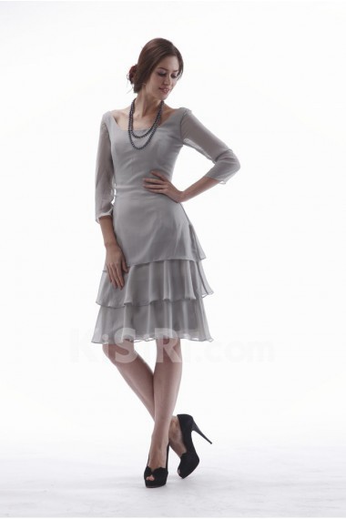 Chiffon Scoop Neckline Short A-line Dress with Three-quarter Sleeves
