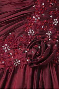 Taffeta One-Shoulder Floor Length Sheath Dress with Embroidery and Ruffle