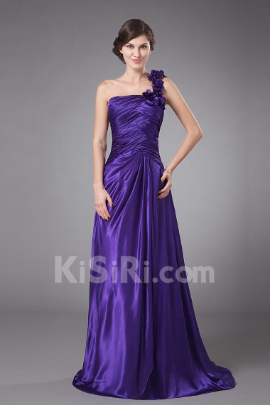 Chiffon One-Shoulder Empire Dress with Ruffle and Pleated