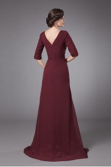 Chiffon V-Neckline A-line Dress with Pleated and Ruffle