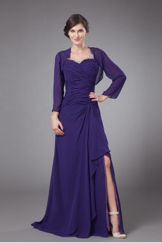 Chiffon Round Neckline Floor Length A-line Dress with Ruffle Beaded and Jacket