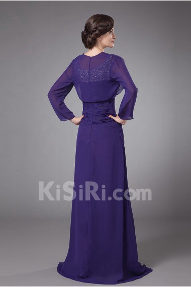 Chiffon Round Neckline Floor Length A-line Dress with Ruffle Beaded and Jacket