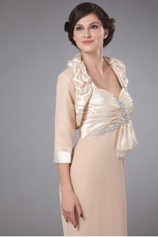 Satin Queen Anne Neckline Floor Length Sheath Dress with Ruffle Pleated and Jacket