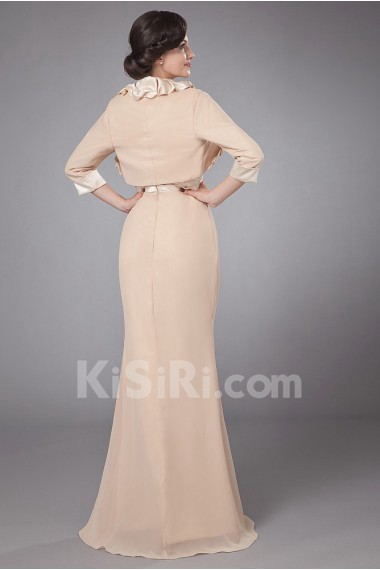 Satin Queen Anne Neckline Floor Length Sheath Dress with Ruffle Pleated and Jacket