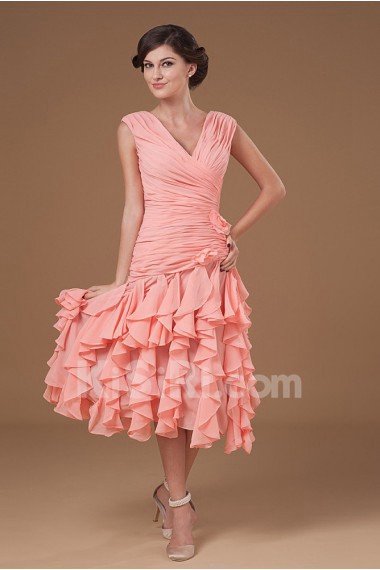 Yarn V-Neckline Short Dress with Ruffle