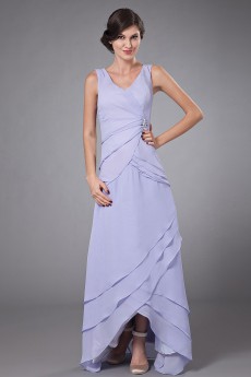 Chiffon V-Neckline Ankle-Length A-line Dress with Beaded