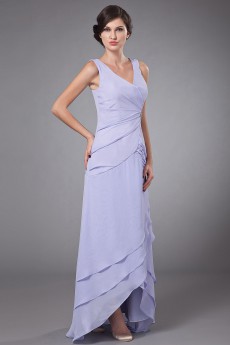 Chiffon V-Neckline Ankle-Length A-line Dress with Beaded