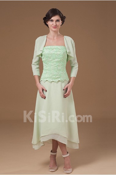 Chiffon Strapless Tea-Length A-line Dress with Jacket