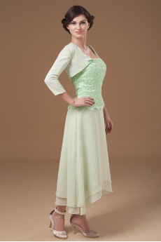 Chiffon Strapless Tea-Length A-line Dress with Jacket