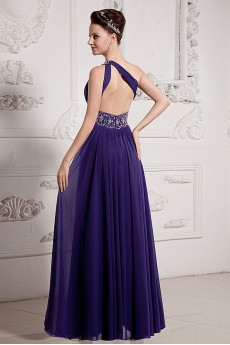 Chiffon One-Shoulder Floor Length A-line Dress with Beaded and Ruffle