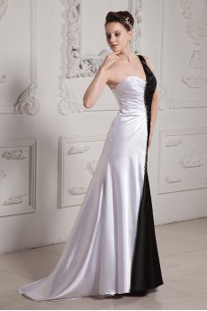 Charmeuse One-Shoulder Floor Length Mermaid Dress with Beaded and Ruffle