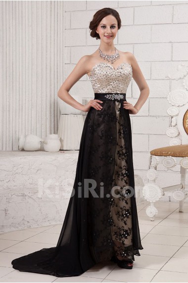 Satin and Chiffon Sweetheart A-line Dress with Embroidery 