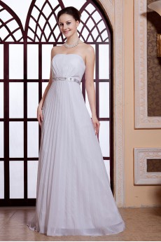 Chiffon Strapless Floor Length A-line Dress with Pleated