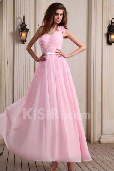 Chiffon One-Shoulder Ankle-Length A-line Dress with Ruffle