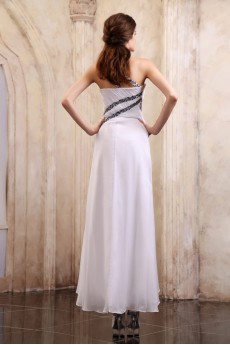 Chiffon One-Shoulder Ankle-Length A-line Dress with Beaded and Ruffle
