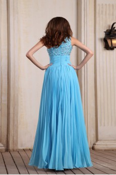 Chiffon One-Shoulder Floor Length Dress with Beaded and Ruffle